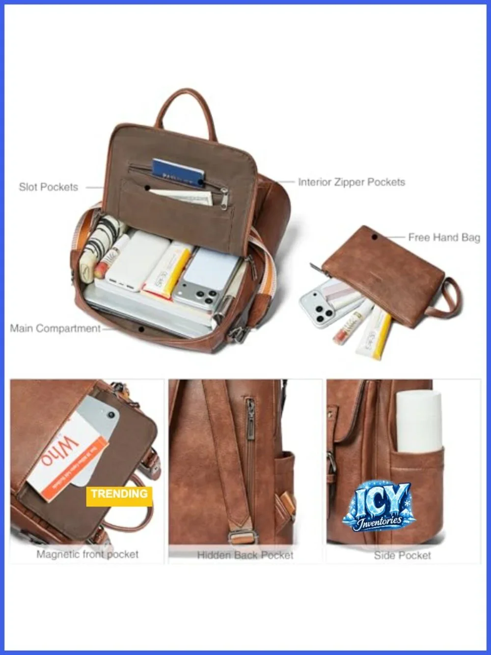 Vegan Leather Convertible Backpack Purse, Laptop Compatible, Water-Resistant